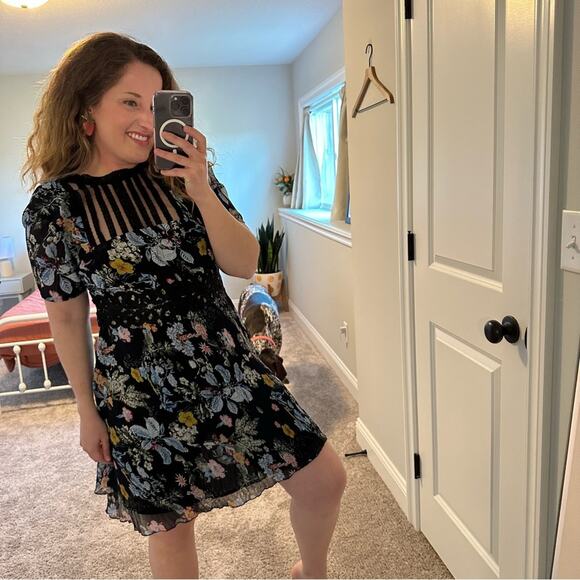 Anthropologie Foxiedox Black Floral Mini Dress Medium - Picture 3 of 11